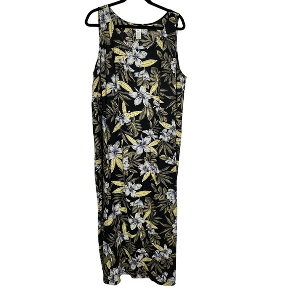 Jones New York Sport Dresses & Skirts - VTG 100% Linen Plus Size Maxi Dress Womens 20W Black Tropical Floral Sleeveless